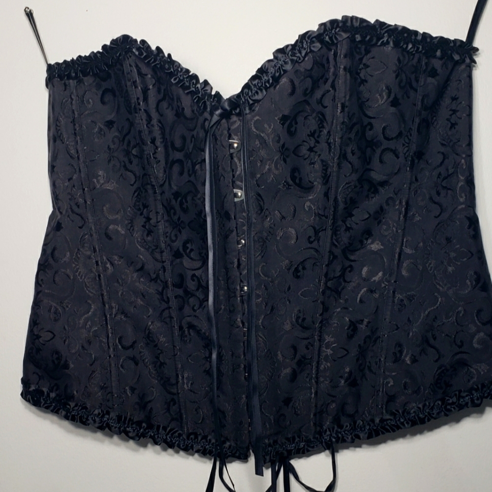 Black 5xl jacquard lace up back corset